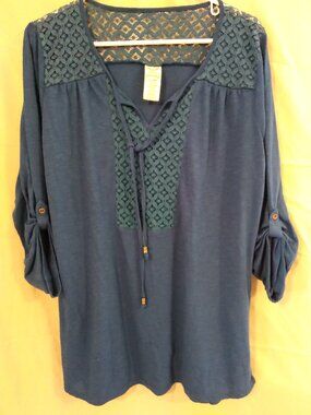 Women's FADED GLORY Blue w/lace Shirt Size 1X(16W) tie Top